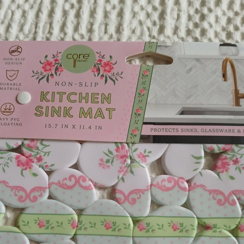 Listing For STEVE - 2 Kitchen Sink Mats-Coquette Pink Pastel Floral Non-Slip NWT - Picture 3 of 10